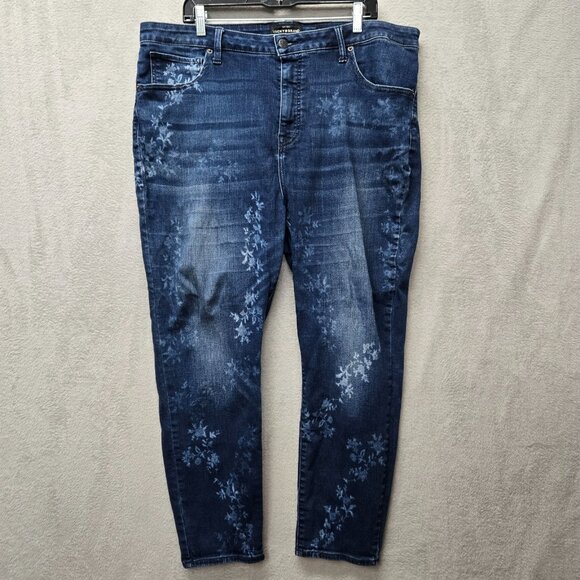 Lucky Brand 22W Hayden Skinny Medium Wash Denim Jeans Floral Bleach Distress Plu - Picture 2 of 14